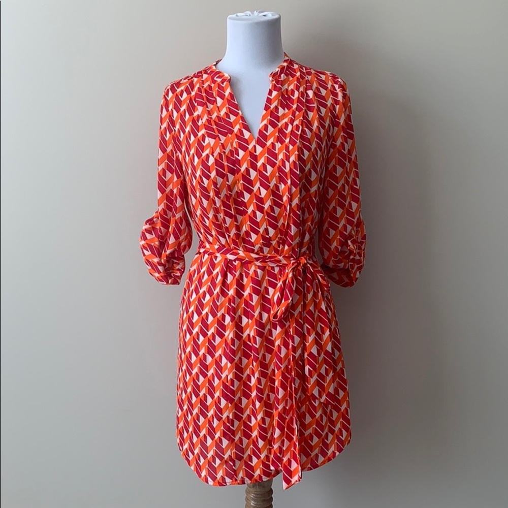 Banana Republic Red Geometric Long Sleeve Dress